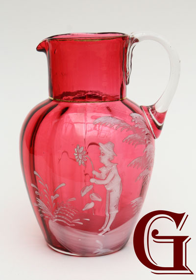 cranberry glass Mary Gregory jug